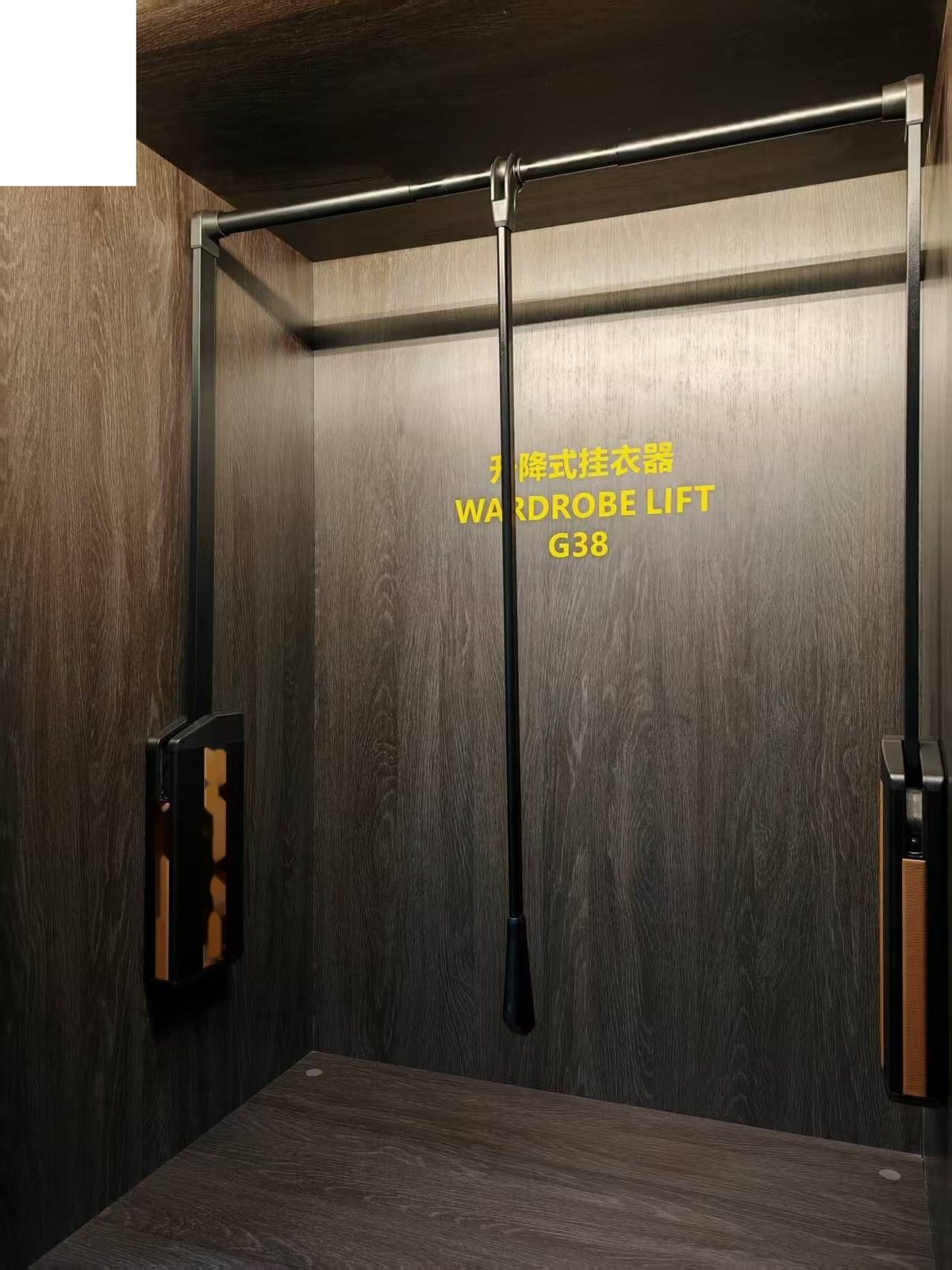 G49 Premium Black Aluminum Double Soft Close Wardrobe Lifter with Leather - 2026 Pull Down Wardrobe Lifter, Closet Hange
